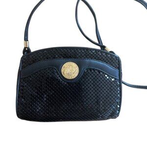 Whiting & Davis Black Metallic Mesh Shoulder Bag Clutch Vintage Party Glam NWOT